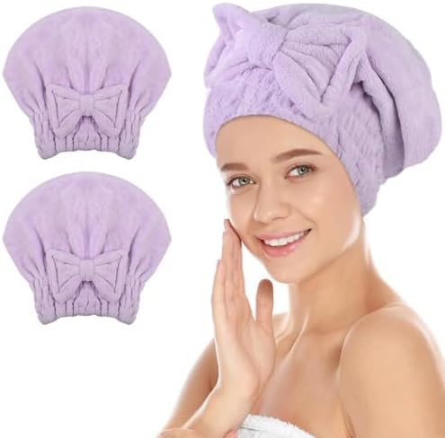 SUNLAND Large Microfiber Hair Drying Caps with Bow Knot 2 Pack Lightpurple by SUNLAND