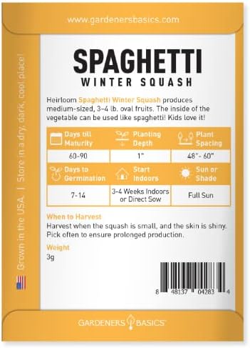 Gardeners Basics, Spaghetti Squash Seeds for Planting - Winter Squash Heirloom, Non-GMO Vegetable Squash Variety- 3 Grams Seeds Great for Summer Garden - Image 2