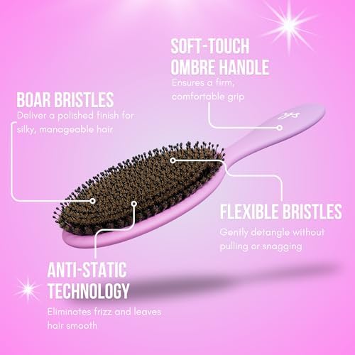 SimplyHair Ultimate Hair Extension Brush & Detangler Anti-Static, Dual Bristle Design, Soft Boar Bristle, Great for All Hair Types & Extensions - Pink & Purple Ombre Brush Ideal for Adults & Kids - Image 3