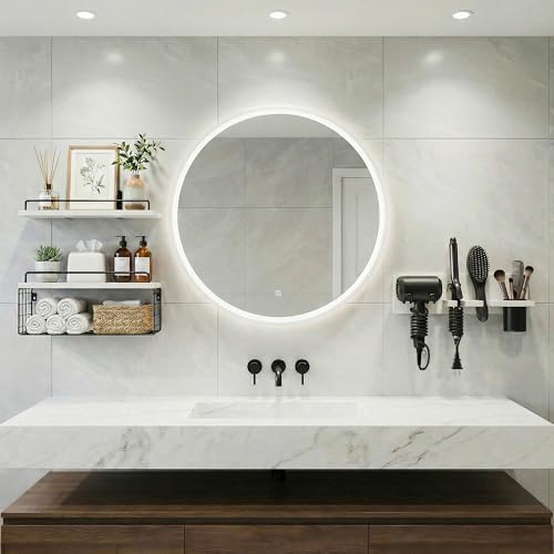 3-Tier Bathroom Floating Shelves with Hair Dryer Holder, White - Image 4
