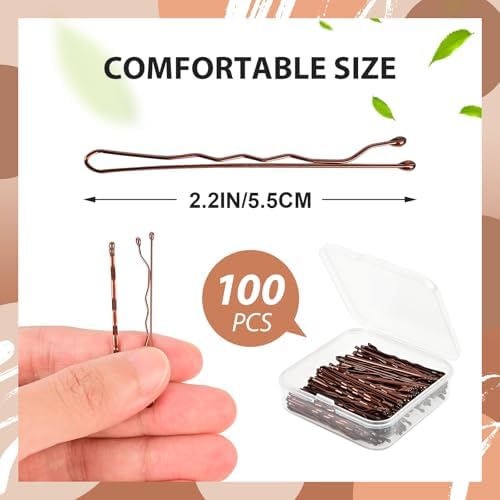 2.2 Inch Brown Hair Bobby Pins Metal Clips Twisted Spiral Curved Ball Tips Non-slip Decorative Long Short Women Girls Nickel Free Hairdressing Wedding Accessories with Case 100 PCS - Image 2