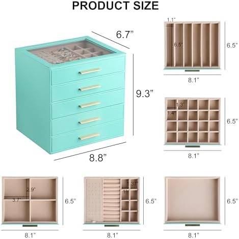 Frebeauty Jewelry Box for Women,Clear Lid Jewelry Organizer with 5 Drawers - Image 3