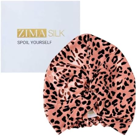 ZIMASILK 22 Momme 100% Pure Silk Bonnet for Sleeping, Leopard Black/Pink by ZIMASILK