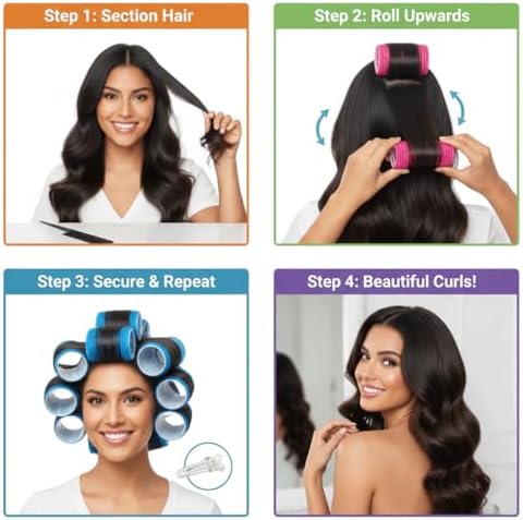 Large Self Grip Hair Rollers Pro Salon Hairdressing Curlers Assorted Colors - Image 6
