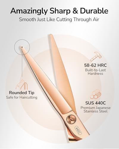 ULG Professional Hair Cutting Scissors with Luxury 18K Rose Gold Finish 6.5" Barber Scissors 440C Japanese Stainless Steel Hand-Honed Razor Sharp Blades Offset Handles Tension Adjustable, Right-Handed - Image 2