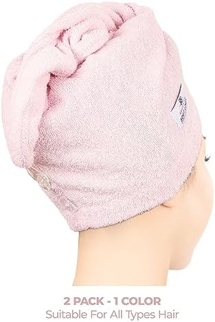 American Soft Linen 100% Cotton Hair Towels for Women, Head Towel Cap, Cotton Hair Turban Towel Wrap for Long Curly Anti Frizz Hair, Soft and Absorbent Cotton Hair Towels 2 Pack, Pink - Image 3