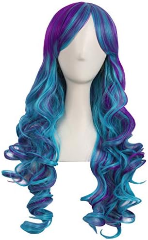 MapofBeauty Lolita Long Curly Clip on Ponytails Cosplay Wig, Purple/Teal - Image 4