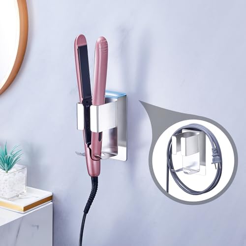 Hair Straightener Holder Wall Mounted Blow Dryer Holder, Blow Dryer and Curling Iron Holder, Hair Dryer and Straightener Holder, Bathroom Hair Tools Organizer and Storage (Silver, 1Pc) - Image 5