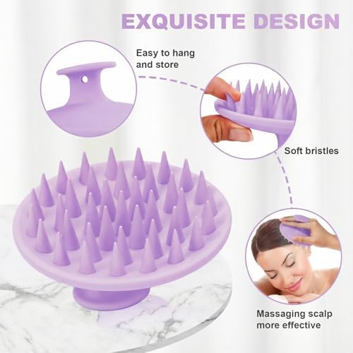 Silicone Scalp Massager Shampoo Brush, Scalp Brush for Hair Growth & Dandruff Removal, Hair Scrubber Scalp Stimulator Exfoliator Brush with Soft Bristles for Wet Dry Scalp Care (Light Purple) - Image 3