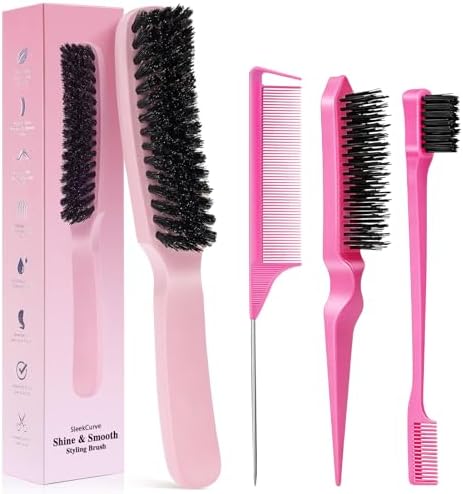 Slick Back Hair Brush for Smooth Flyaways, Frizz, Sleek Ponytail, Buns and Edge Baby Hair | Slickback Brushes Hair Comb, Edge Brush, Teasing Brush Styling Accessories for Girls, Kids, Women & Men by Goiple