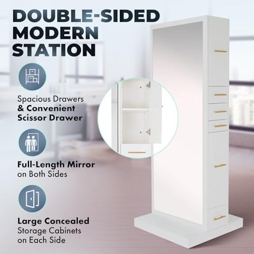 Buy-Rite Modena Double-Sided Salon Styling Station Gloss White - Image 3