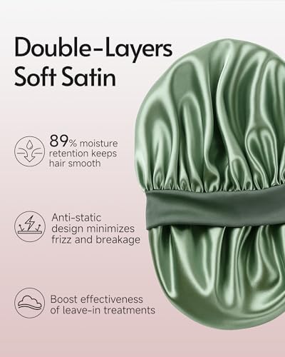 Yanideer 3 Pcs Satin Bonnet for Sleeping Double Layer Hair Bonnets for Women with Elastic Band - Image 2