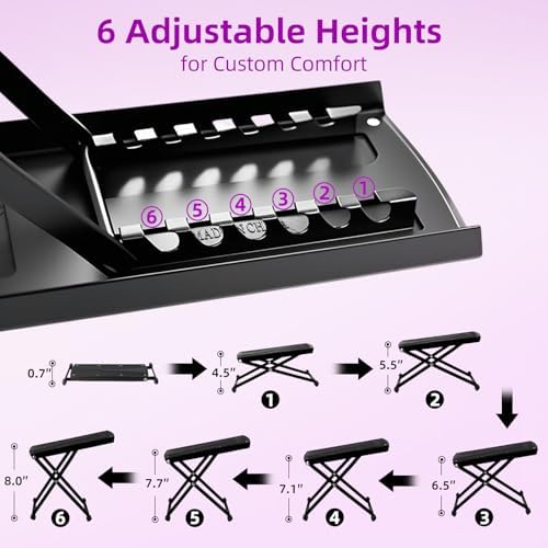 Pedicure Foot Rest, 6 Heights Adjustable Foot Stool, Metal Foldable Non-Slip Stand for Home and Salon Use Pedicure Station, Ideal Pedi Stool for Nail Tech or Guitar Foot Stool Black - Image 4