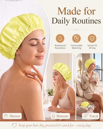 Edoneery Shower Caps for Women Reusable Waterproof, Shower Hair Cap - Image 4