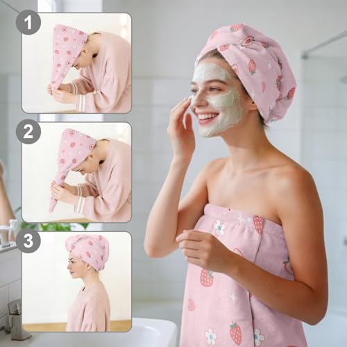 Absorbent Bath Towel Wrap Set (32 X 60 in), Strawberry Towel Wrap - Image 6