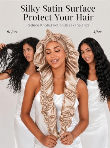 Double Layer Slik Like Satin Bonnet, 33-43" XXL Bonnet for Braids Long Hair - Image 4