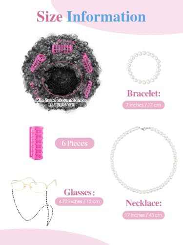 URATOT 5 Pieces Halloween Old Lady Wig Costume Set Grandma Wig Hair Rollers Glasses Chain Necklace Bracelet - Image 4