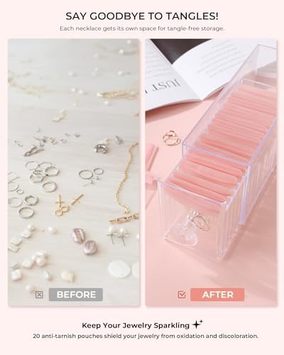 HOMEHIVE Clear Acrylic Jewelry Organizer Box with 20 Portable Pouches, Jewelry Storage Case for Women Girls, Tangle-Free, Anti-Tarnish, Compact Storage for Necklaces/Earrings/Rings, Upgraded Pink - Image 3