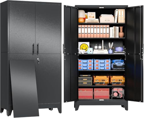 79" Black Metal Storage Cabinet with 2 Doors and 5 Adjustable Shelves,Steel Garage Tool Cabinet, File Cabinet,Kitchen Pantry Cabinet for Home,Office,Garage,School,Warehouse by BAOLIWO