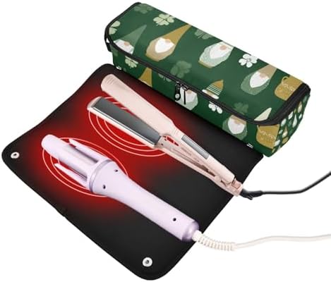 Hair Tools Travel Bag with Heat Resistant Mat 2-in-1 Hot Tools Travel Bag Organizer Flat Curling Iron Travel Case for Straightener Green Clover Dwarf St - Image 2