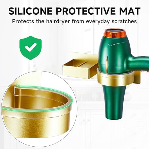 Hair Dryer Holder Wall Mounted, Hair Straightener Holder, Blow Dryer Holder Adhesive, Hair Tool Organizer for Flat Iron, Hairdryer, Curling Iron Holder for Bathroom Vanity Barber Shop (Gold) - Image 7