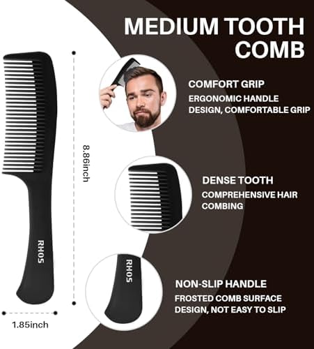 RHOS Comb Set for Women and Men, 3 Pieces - Wide Tooth, Rat Tail, Dresser Hair Combs - Detangling Hair Combs for All Hair Types - Black - Image 4
