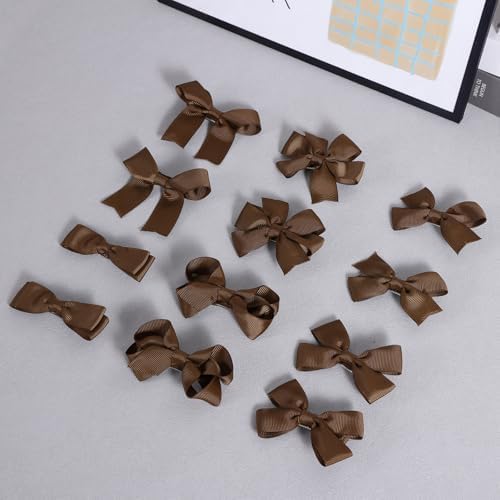 3 Inch Hair Bows for Little Girls Set of 12 Hand-Made Solid Brown Grosgrain Ribbon Fall Thanksgiving Dress Bows Alligator Clips School Uniform Decorative Accessories for Teen Toddler Baby Girls Kids - Image 2
