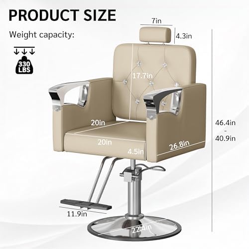 Barber Chair for Hair Stylists, Hydraulic Styling Chair with Heavy Duty Pump, 360° Swivel Barber Chairs with Reclining, Adjustable Headrest, Beauty Salon Equipment, 330 Lbs - Image 3