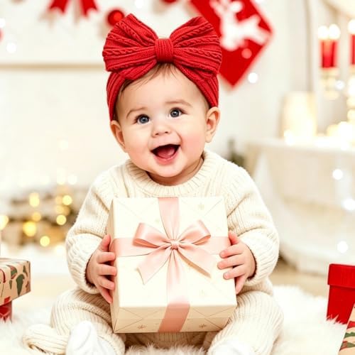 Baby Bows Headbands Soft Nylon Handmade Hair Accessories for Newborn Infant Toddler Kids (Red, Large) - Image 5