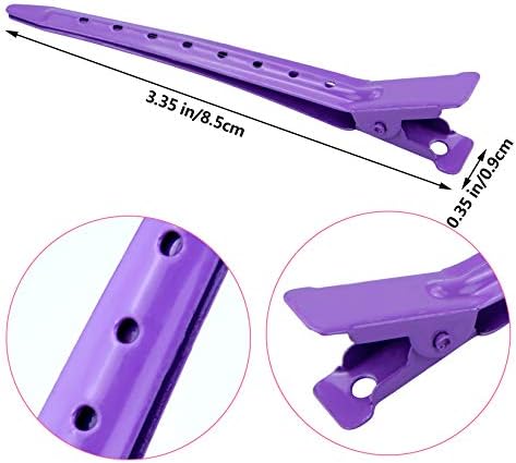24 Packs Duck Bill Clips, Bantoye 3.35 Inches Rustproof Metal Alligator Curl Clips with Holes for Hair Styling, Hair Coloring, Purple - Image 2