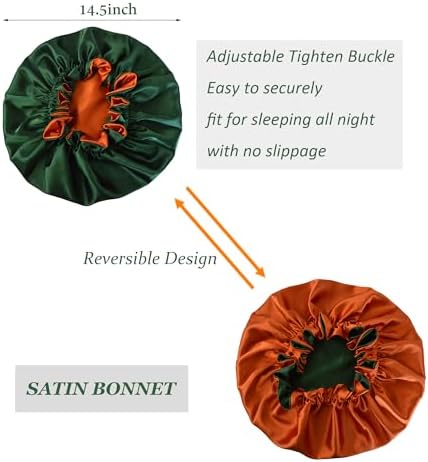 Silk Bonnet for Sleeping Satin Bonnets Double Layer Reversible Hair Cap Bonnet for Women Long Curly Braid Hair (Hunter Green) - Image 2