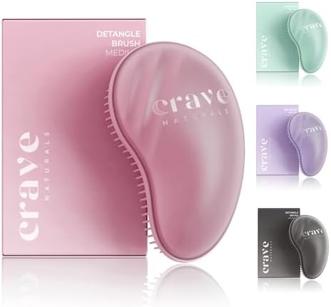 Crave Naturals Mini Detangler Hair Brush Pink – Glide Thru Hair Detangler Brush for Women, Kids & Toddlers – Gentle Scalp Care, No-Pain Tangle-Free Hairbrush for All Hair Types, Travel Hair Brush by CraveNaturalsDetanglingBrush
