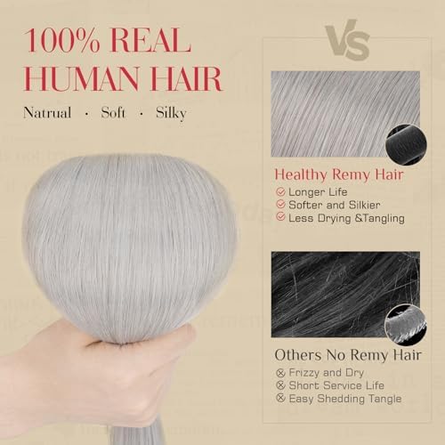 Rich Choices Real Human Hair Clip In Extensions-6 Pcs Single Clip Design-Invisible Clip in Extensions for Thin Hair-Hairpieces for Women/Men-18 Inches Grey-Halloween Hairs Decorations - Image 4