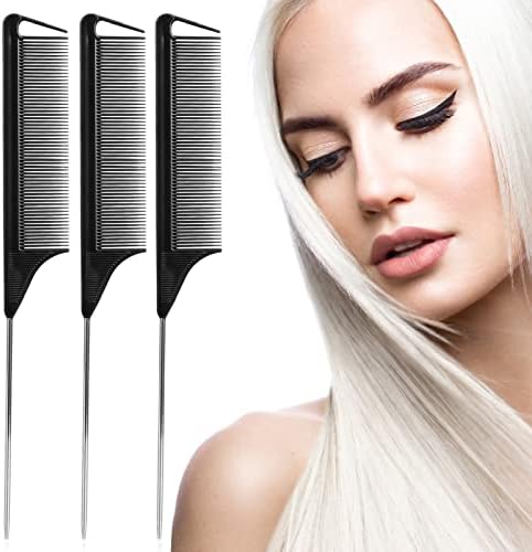 Rat Tail Combs Set: 3-Pack Teasing Styling Combs with Long Steel Pins for Women, Parting Combs for All Hair Types (Black) - Image 2