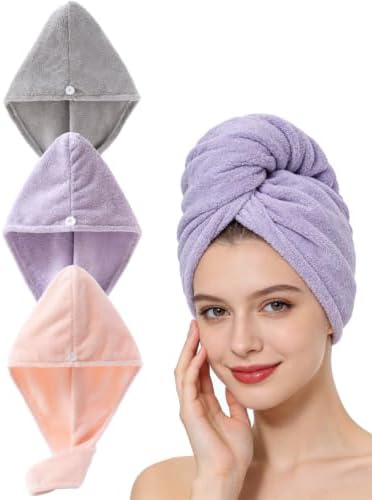 Lumimi Microfiber Hair Towel Wrap for Women 3 Pack, Pink+Purple+Grey by Lumimi