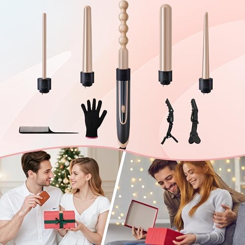Curling Wand 5 in 1 Hair Curlers Iron Set with 5 Interchangeable Ceramic Tourmaline Barrel for Long Short Hair Styles Curling Irons Set Fast Heating Hair Cripmer for Women Gift - Image 2