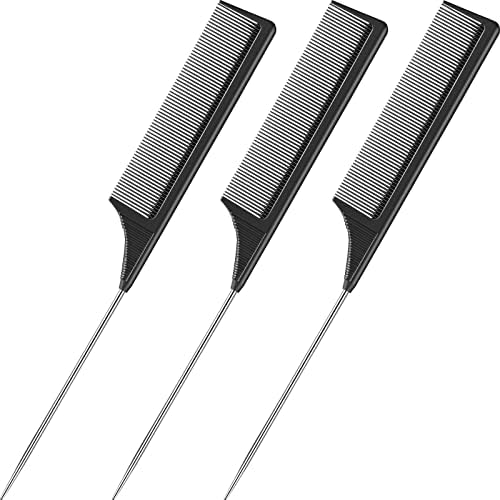 Leinuosen 3 Pack Rat Tail Comb Carbon Fiber,Black by Leinuosen