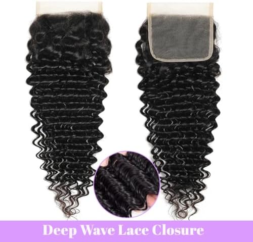Human Hair Bundles with Closure (24 26 28+20 Closure) Deep Wave Bundles with Closure 100% Unprocessed Brazilian Virgin Curly Closure with Bundles Human Hair Weave with 4x4 Lace Closure Natural Color - Image 4