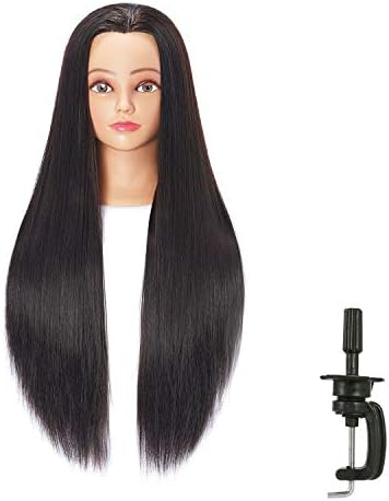 Hairingrid 26"-28" Mannequin Head Hair Styling Training Head Manikin Cosmetology Doll Head Synthetic Fiber Hair and Free Clamp Holder (Black) - Image 2