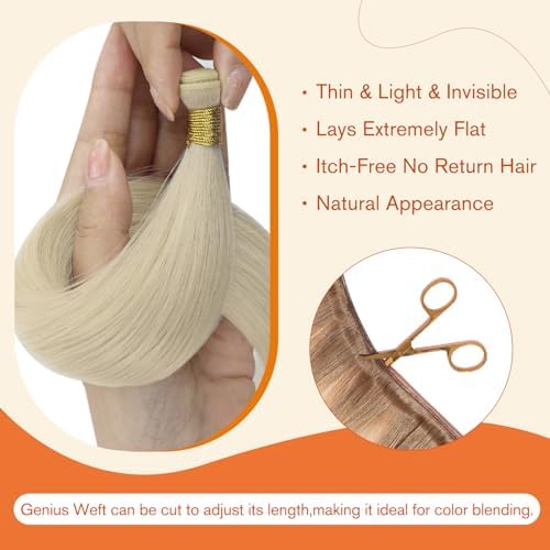 Full Shine Genius Weft Hair Extensions Human Hair Sew In Extensions Color Platinum Blonde Hair Extensions Sew In Remy Hair For Women 20 Inch 25G - Image 4