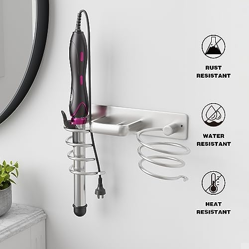 hicorfe Hair Dryer Holder 3 in 1 Hair Tool Organizer,Blow Dryer Holder Wall Mounted,Bathroom Bedroom Care Styling for Flat Iron,Curling Iron,Hair Straightener（Silver） - Image 6
