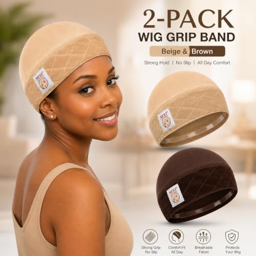 2 Pack Wig Grip Caps for Women Non Slip, 2-in-1 Modal Wig Cap with Velvet Grip Band & Silicone Grip, Hair-Friendly Short Hook Closure, Glueless Wig Cap for Lace Front Wigs, Fits 18.5-23 Inch - Image 2