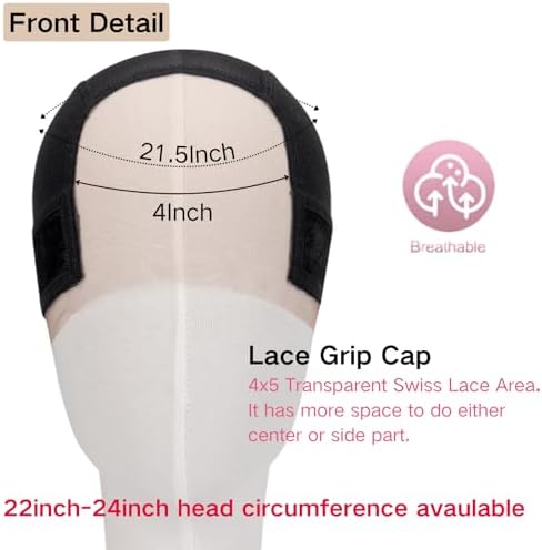Lace Wig Grip Cap Women: 4x5 Transparent Swiss Lace Front - Non-slip Wig Gripper for Keeping Wigs In Place - Adjustable Elastic Headband (Black) - Image 2