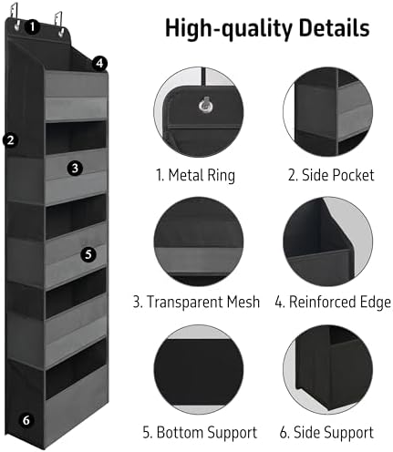 TYMENSH Over the Door Organizer for Bedroom Bathroom Pantry, 5 Shelf Black - Image 3