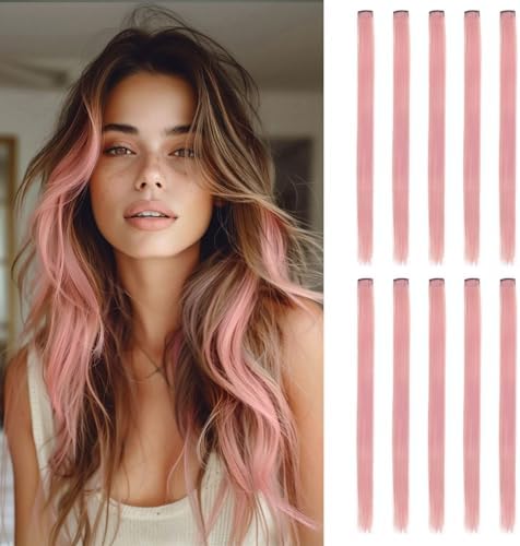 10 Pcs Pink Clip in Hair Extensions 22 Inch Colored Clip in Hair Extensions by Sala