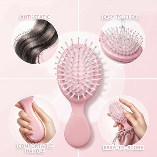 16 Pack Pink Mini Travel Brushes, Detangling for All Hair Types - Image 3