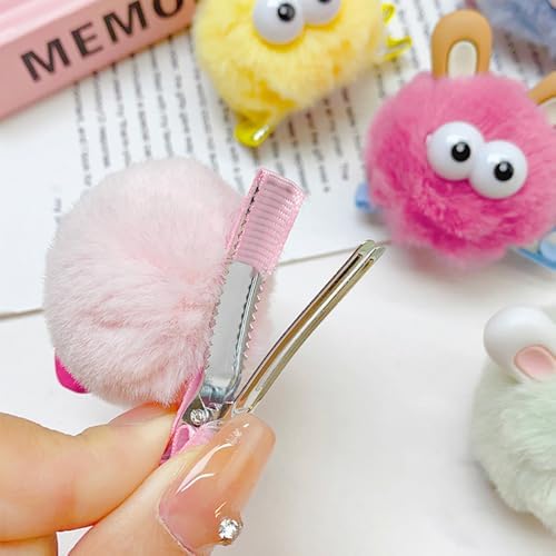MIUPOO Fluffy Pom Poms Hair Clips,Crazy Hair Day Accessories for Girls,Quirky Little Monster Barrettes,Plush Duckbill Hairpins Hair Barrettes,Party Modeling Hair Accessories (Colored small ears) - Image 3
