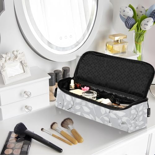 Hair Tools Travel Bag with Heat Resistant Mat Detachable 2-in-1 Curling Iron Travel Case Hot Tools Organizer for Straightener Flat Iron Light Grey Leaves - Image 7