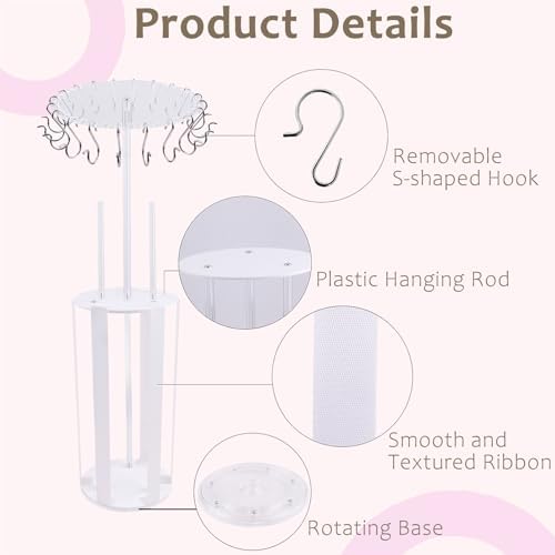 cherrboll Rotating Hair Bows Holder Stand, Headbands Organizer with Hooks, Scrunchies Claw Clips Rack Display, Hair Accessories Storage Nursery Room Decor for Baby Toddler Girls - Image 4