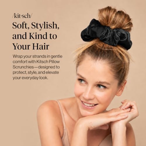 Kitsch Pillow Satin Scrunchies for Women - Black, 4pcs - Image 3